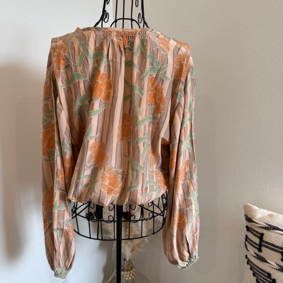 Natalie Martin Amelia Floral Silk Boho Long Sleeve Cropped Top Med- Boho/Cottage - Picture 8 of 13